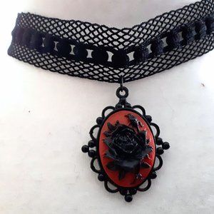 Lace Flower Cameo Victorian Pendant Choker
